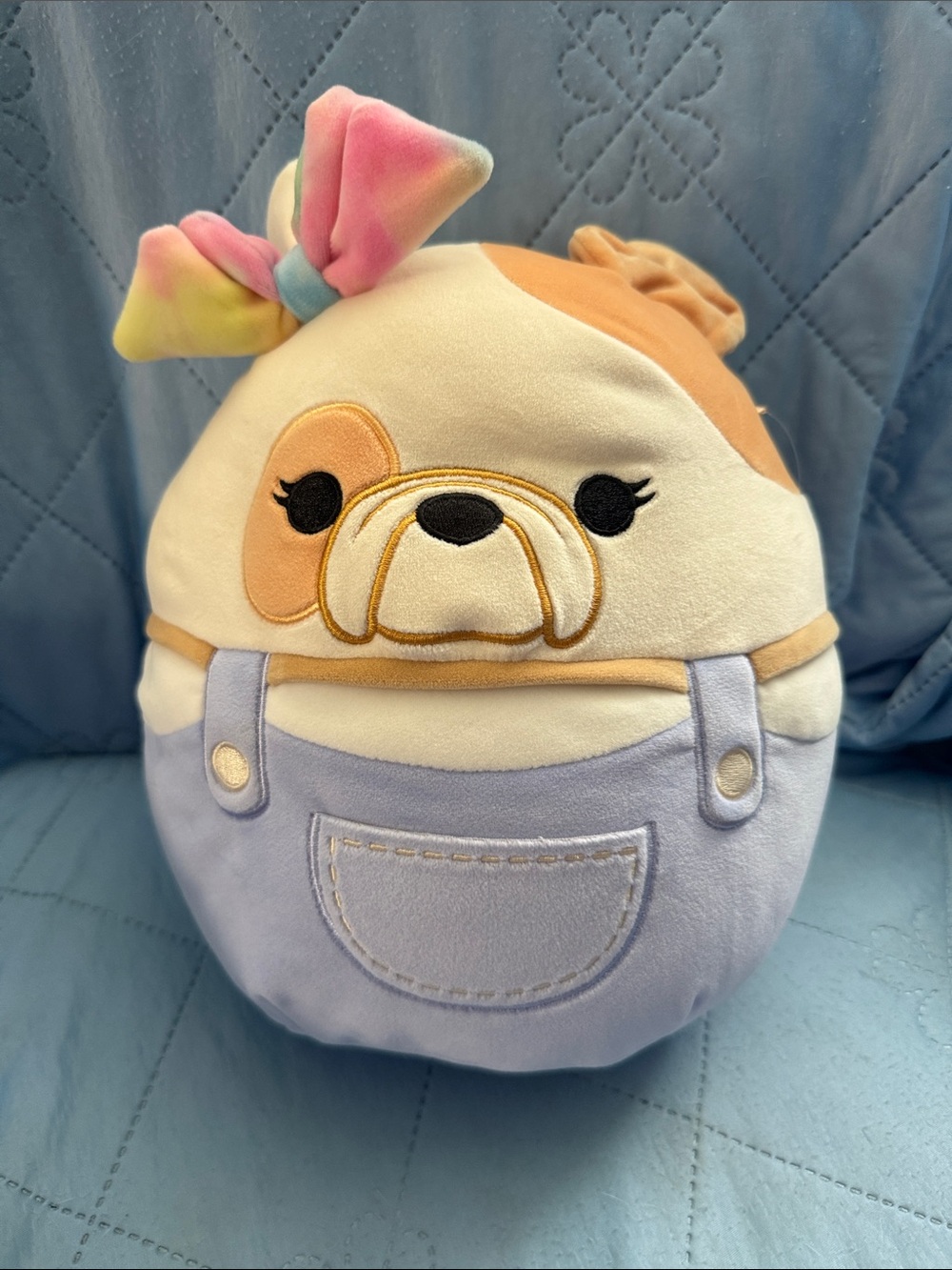 Squishmallows Cream, Tan & Lavender Puppy with Pastel Rainbow Bow